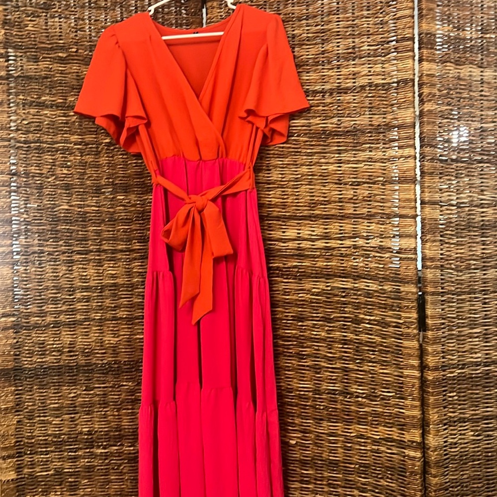 Orange and Pink Tiered Long Dress